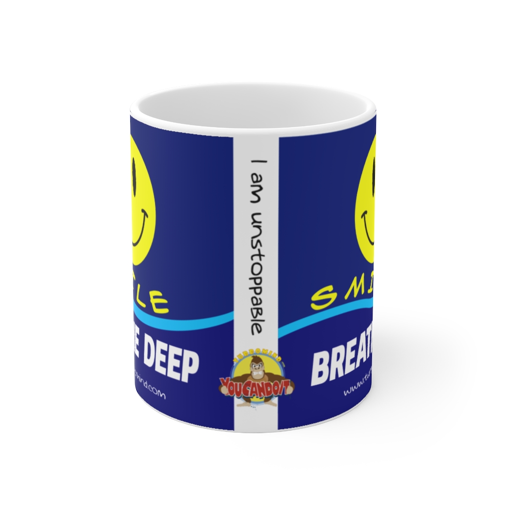 "SMILE, BREATHE DEEP" Dark Blue TurboMind Mug - Image 2